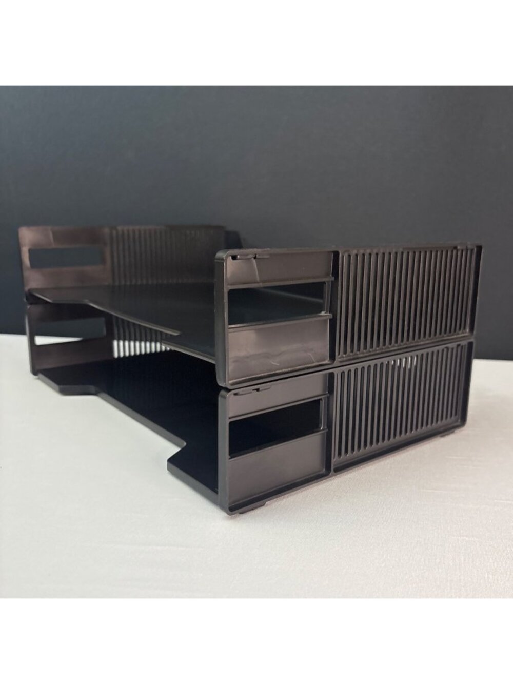 2 Stackable Black Plastic Letter Tray Organizer For Desk Or Office Supplies - Picture 3 of 7